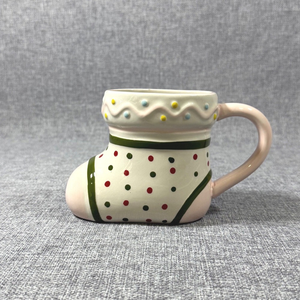 Opalhouse Stocking Mug Pink Polka Dot Earthenware Whimsical Kitschy Tea Cup